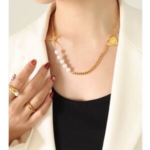 Star / Heart Pearl Necklace 18K Gold Plated